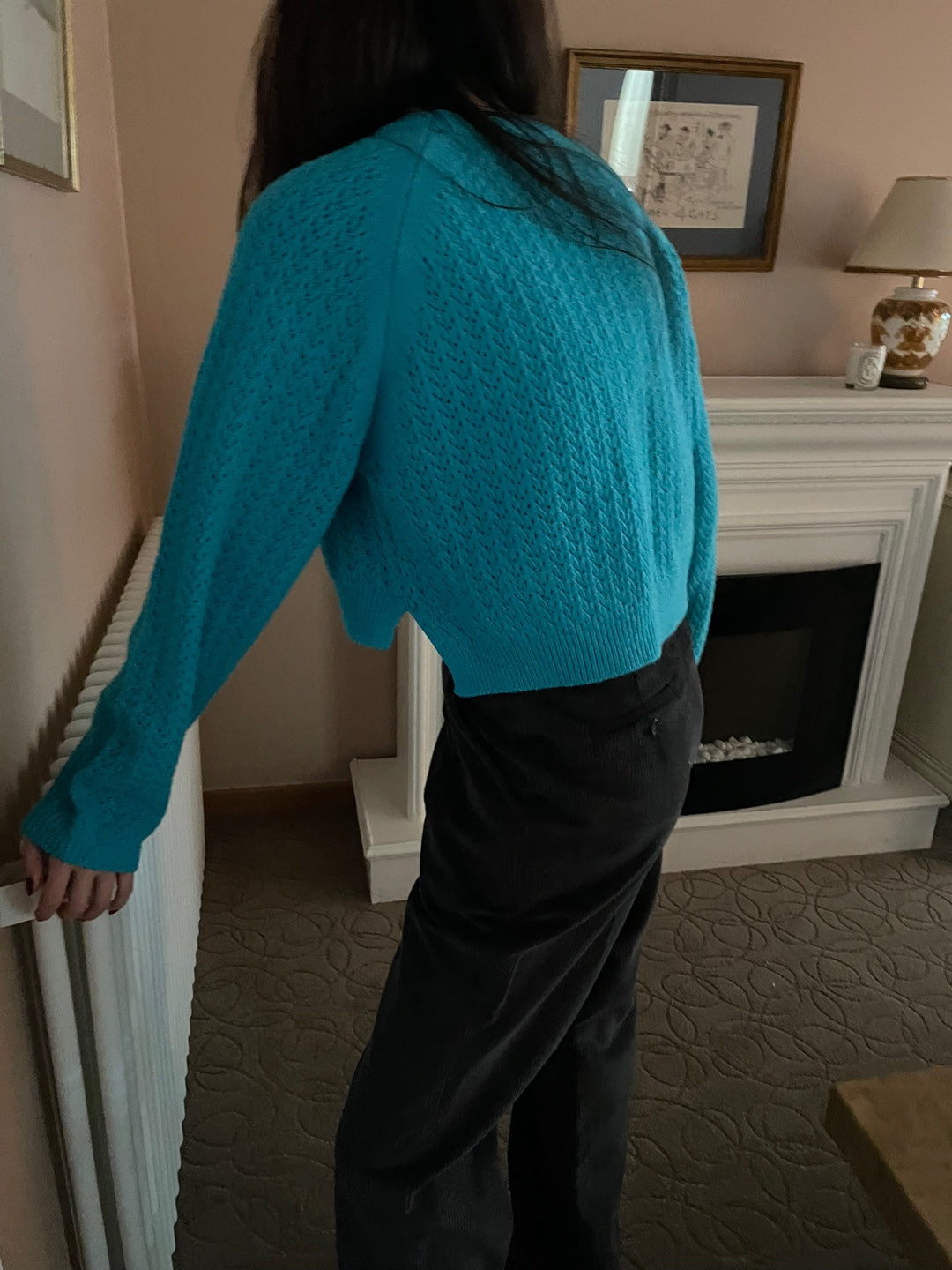 Pointelle Cropped Sweater - 1 in Grey left