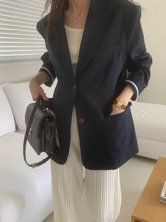 Linen Shell Blazer - 1 left in Navy