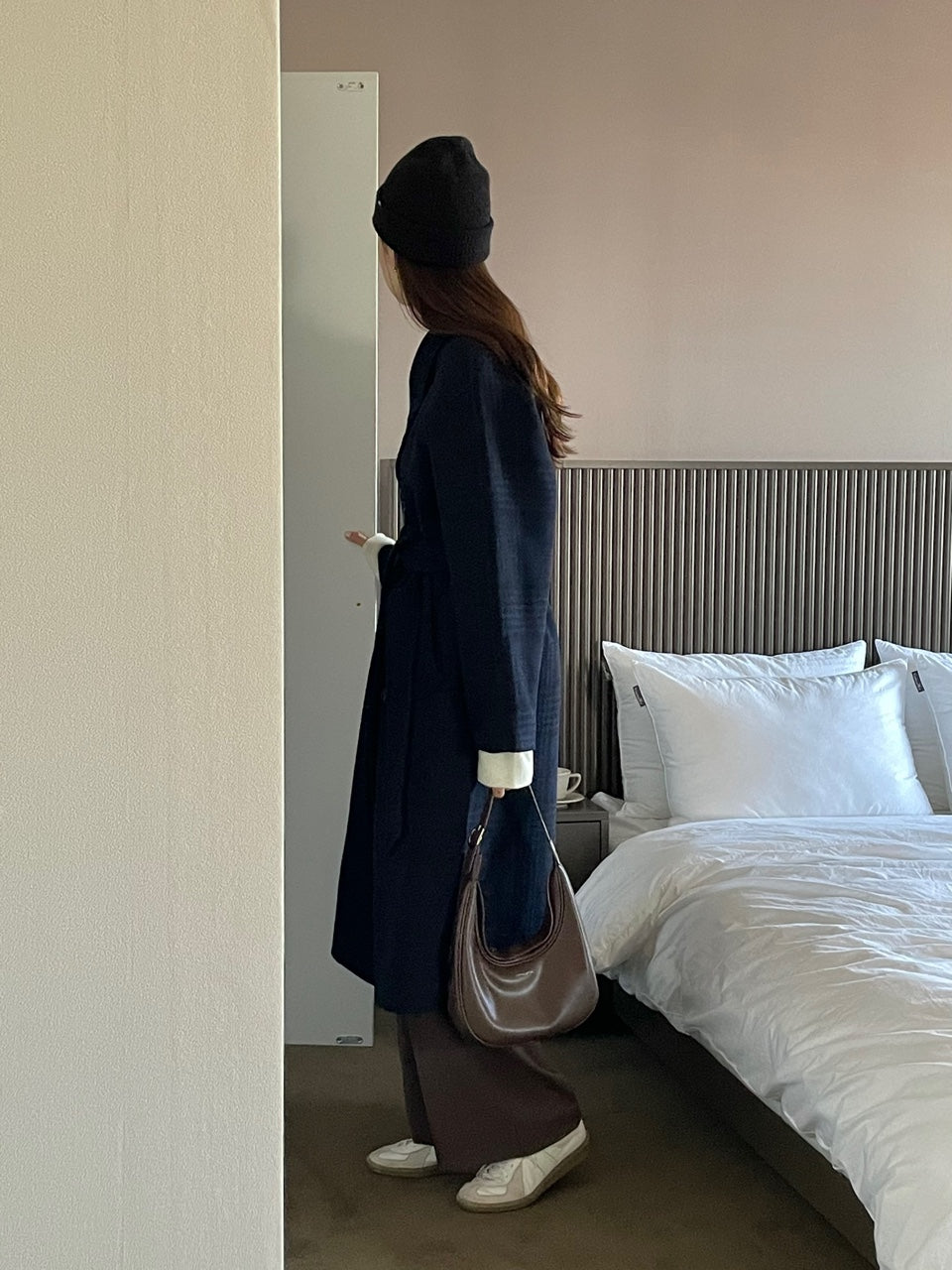 <Abi + Ari Black> Wool Plaid Handmade Coat