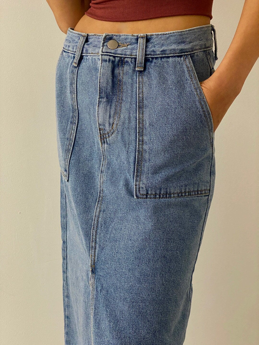 ✨Eco-Washed✨Midi Denim Skirt