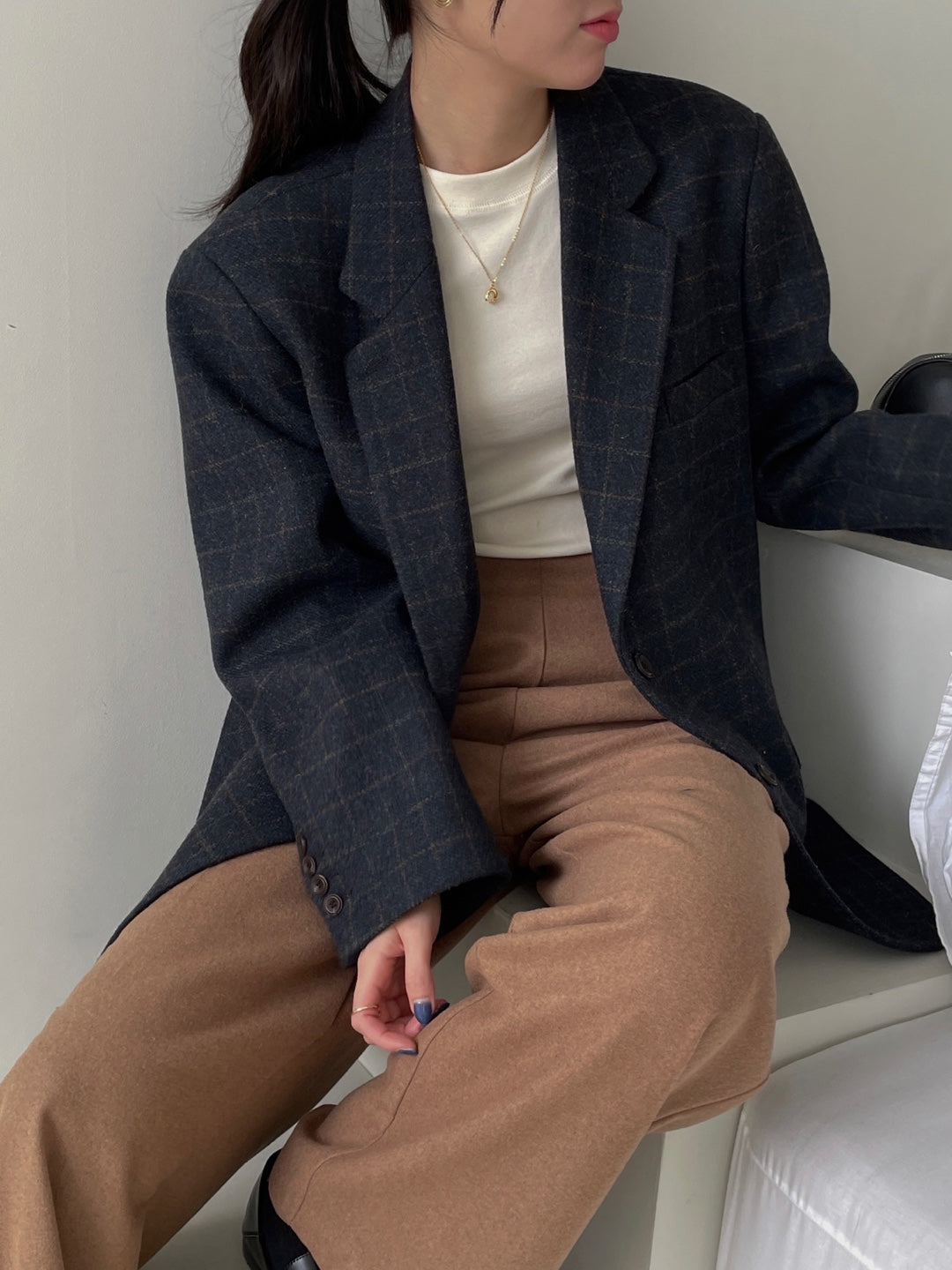 Wool Check Blazer - Navy Check