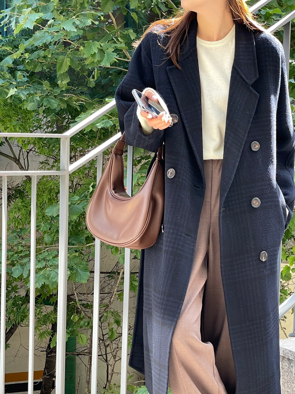 <Abi + Ari Black> Wool Plaid Handmade Coat