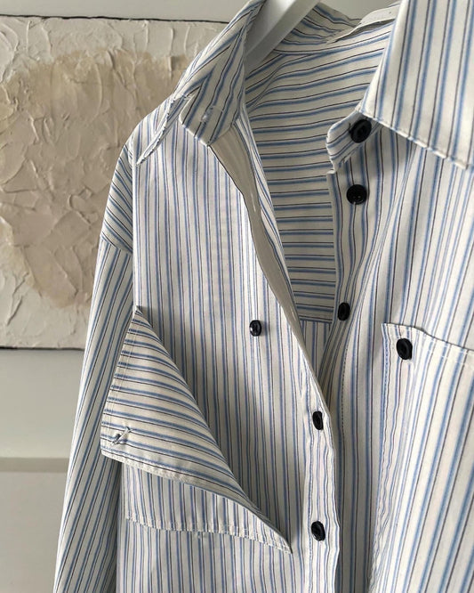<Abi + Ari> Black Label Patched Pocket Stripe Shirt