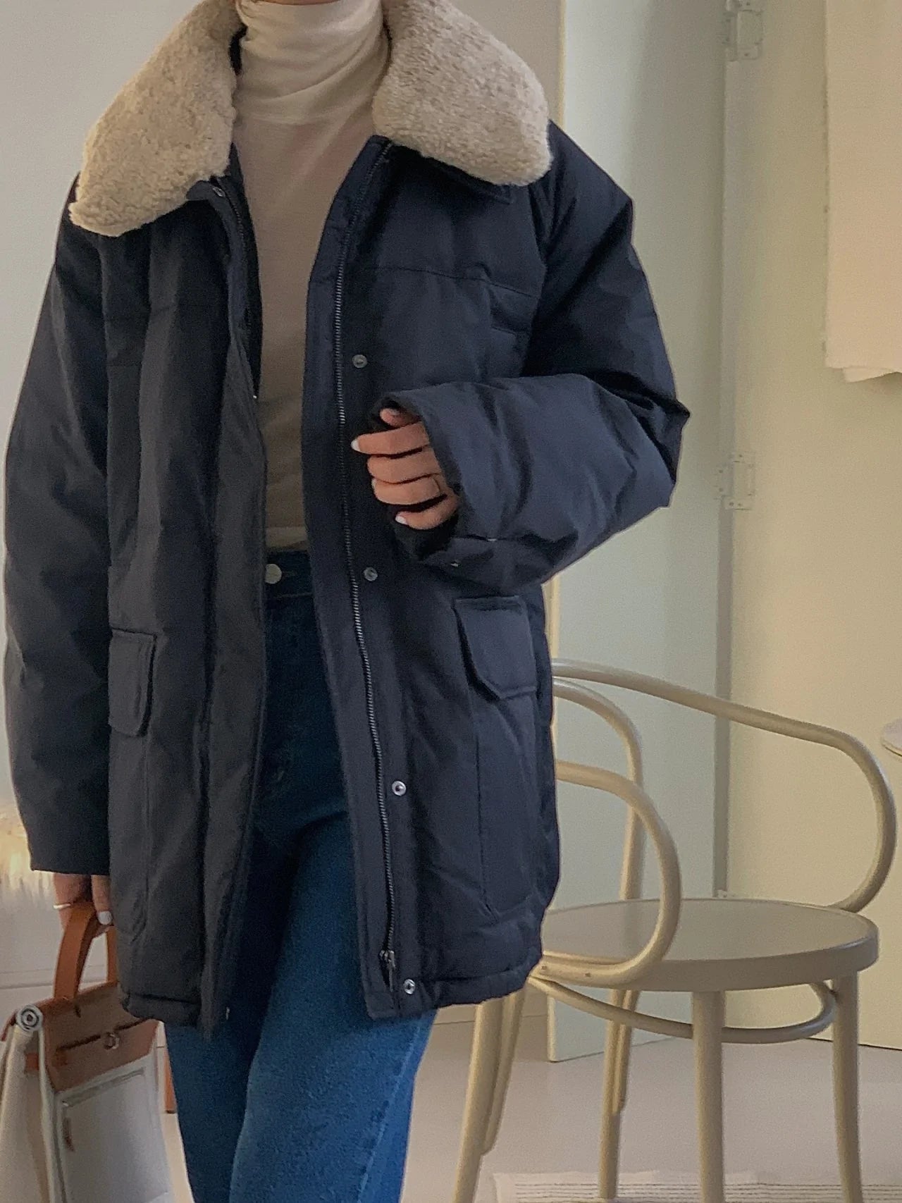 Duck Down With Shearling Collar