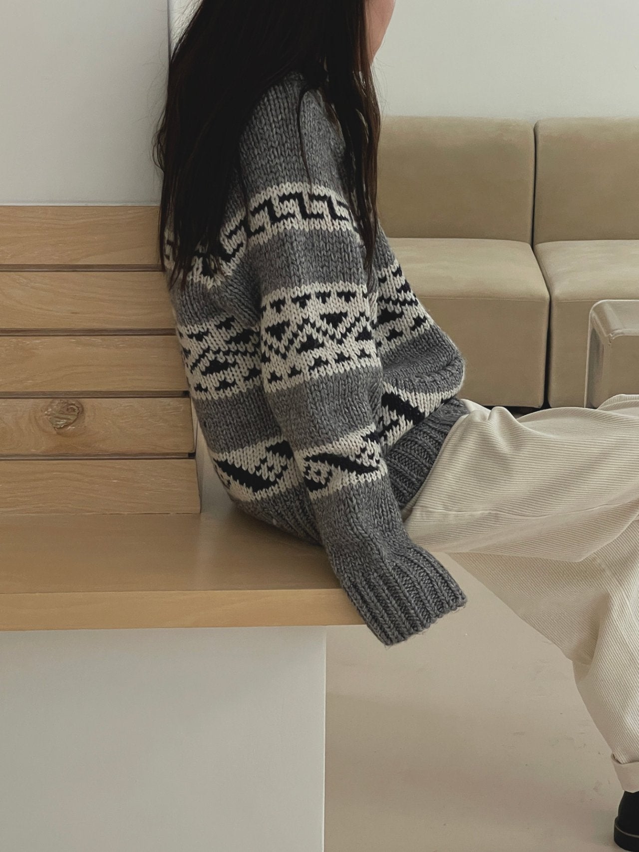 Jacquard Zip Up Cardigan