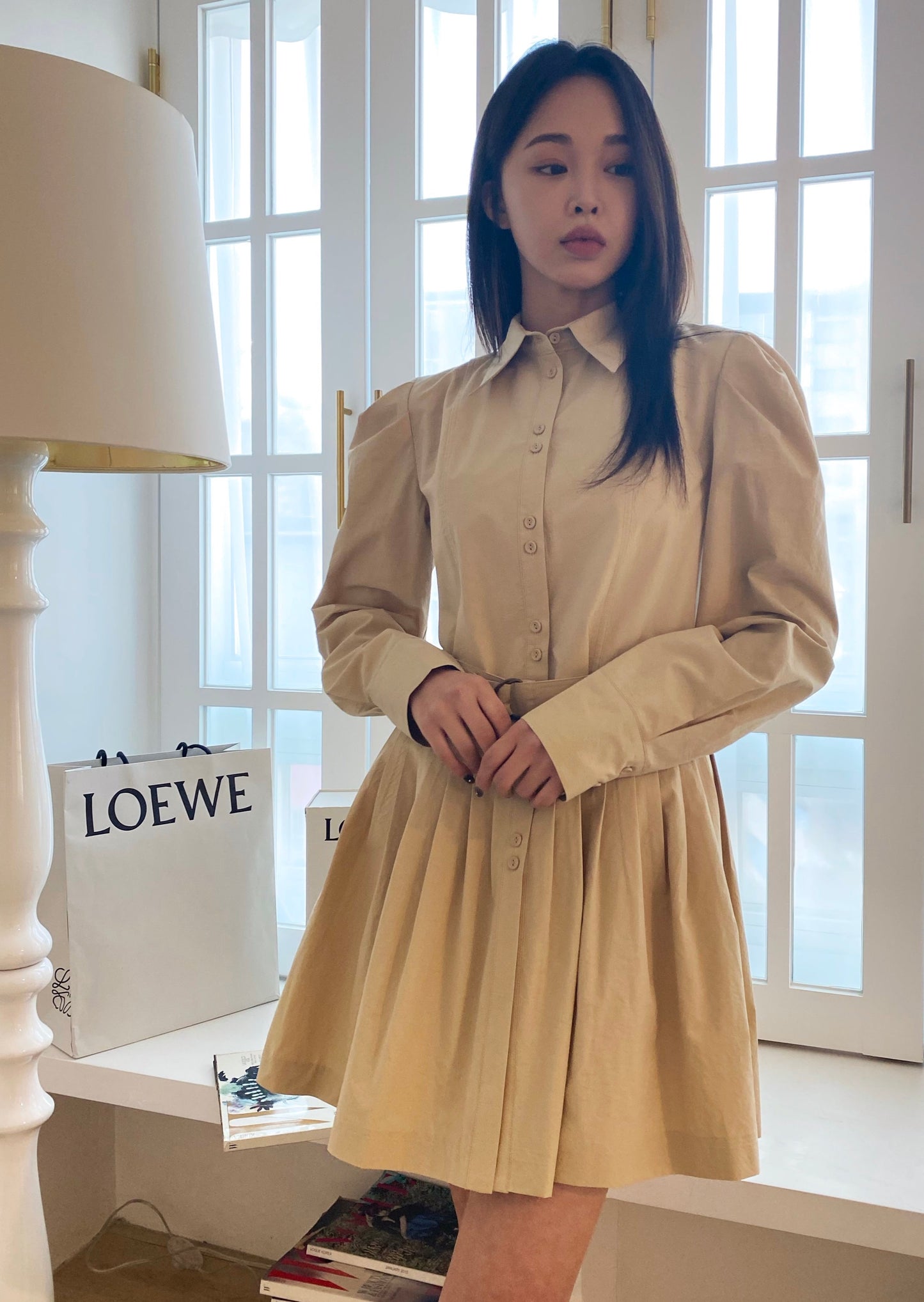 Pleated Mini Shirt Dress