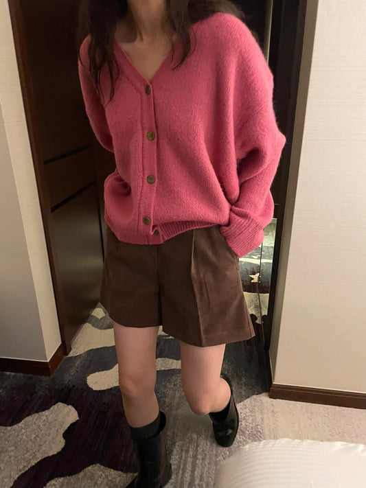 Brushed Wool / Alpaca Cardigan - 1 Left in Magenta