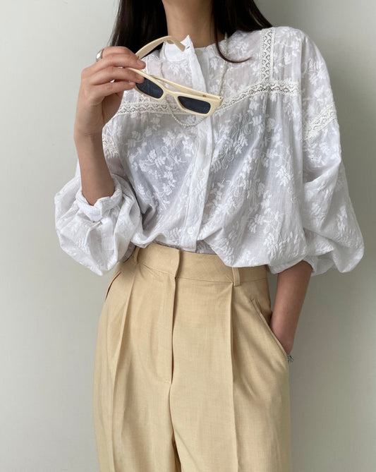 Pieced Embroidery Peasant Shirt