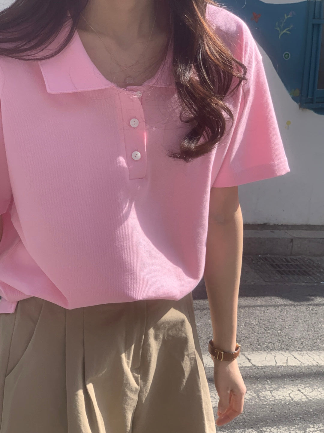 Dropped Neckline Pique Shirt