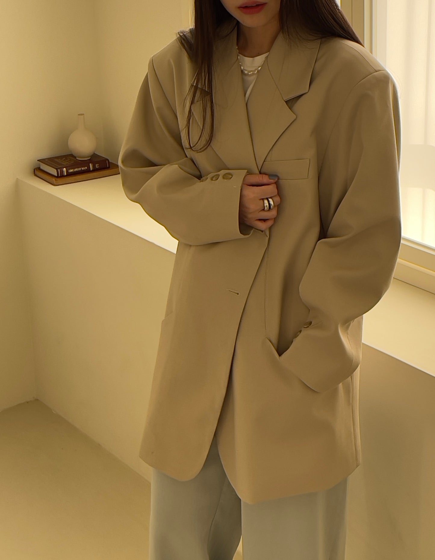 <Abi + Ari> Black Label Tucked Sleeves Oversized Blazer