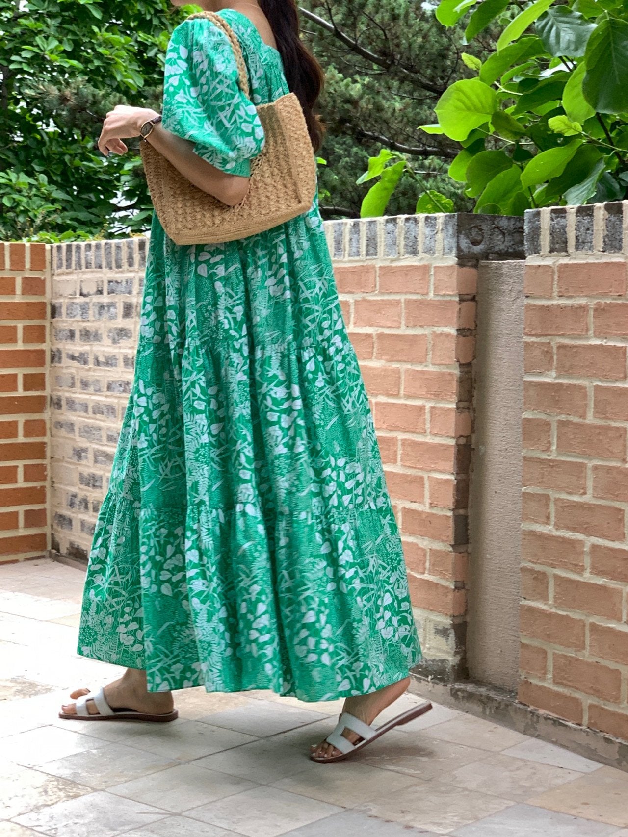 Summer Foliage Cotton Mumu Dress