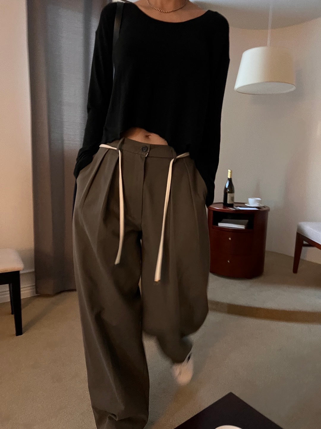 Wide Leg Cotton Twill Pants