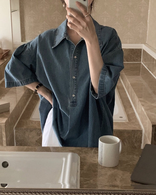 Abi + Ari Black Label Oversized Denim Polo Shirt