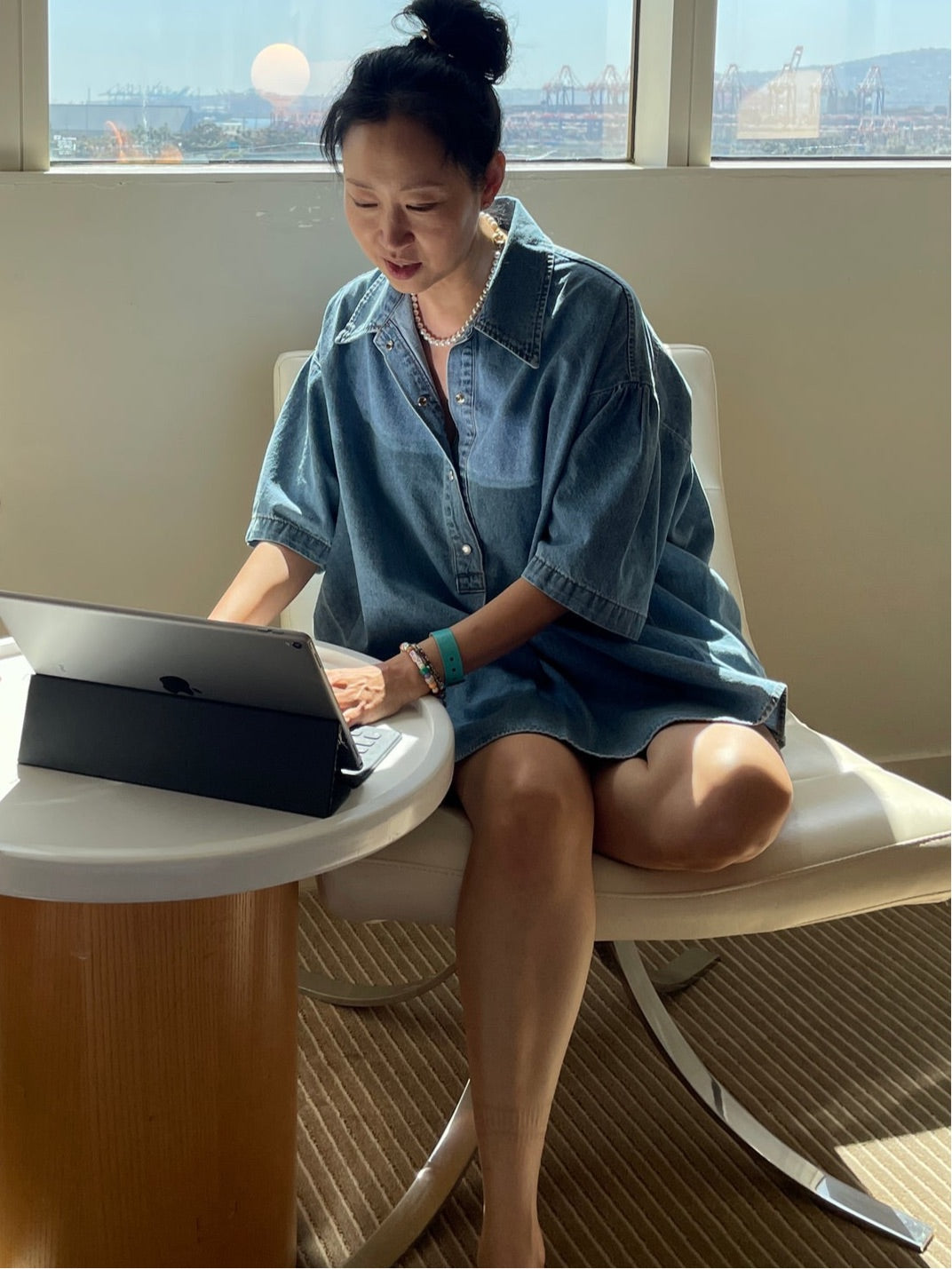 Abi + Ari Black Label Oversized Denim Polo Shirt