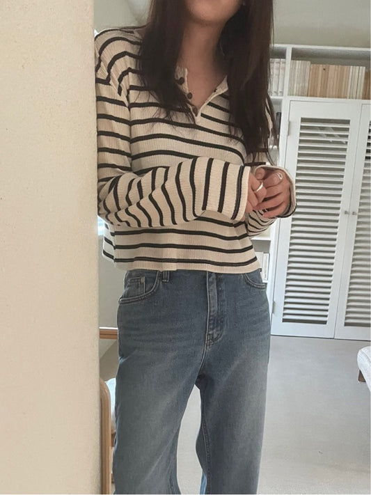 Stripe Fine Rib-knit T Shirt