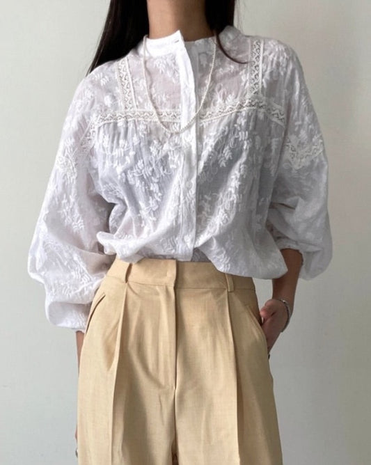 Pieced Embroidery Peasant Shirt