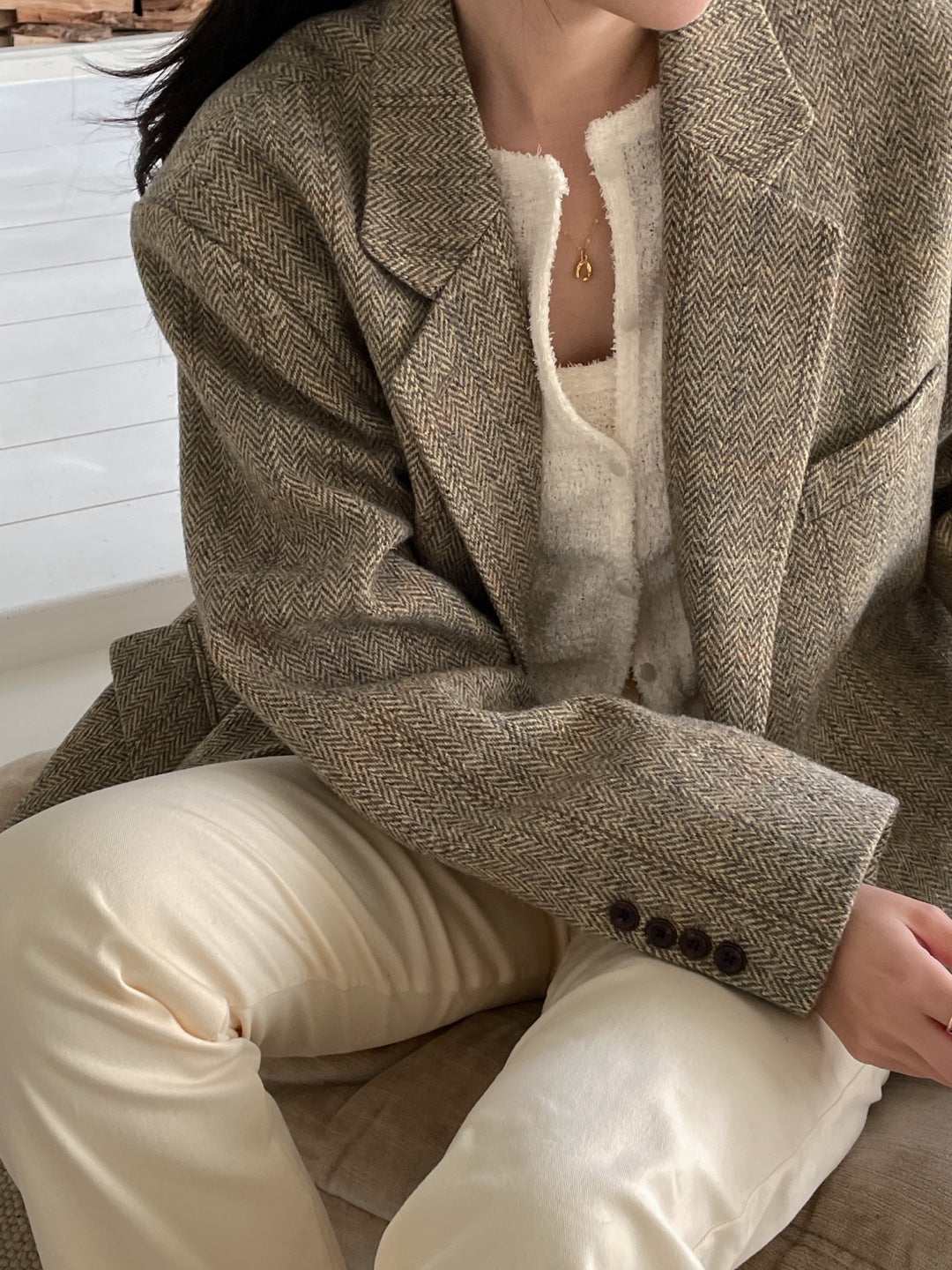 Wool Check Blazer - Herringbone