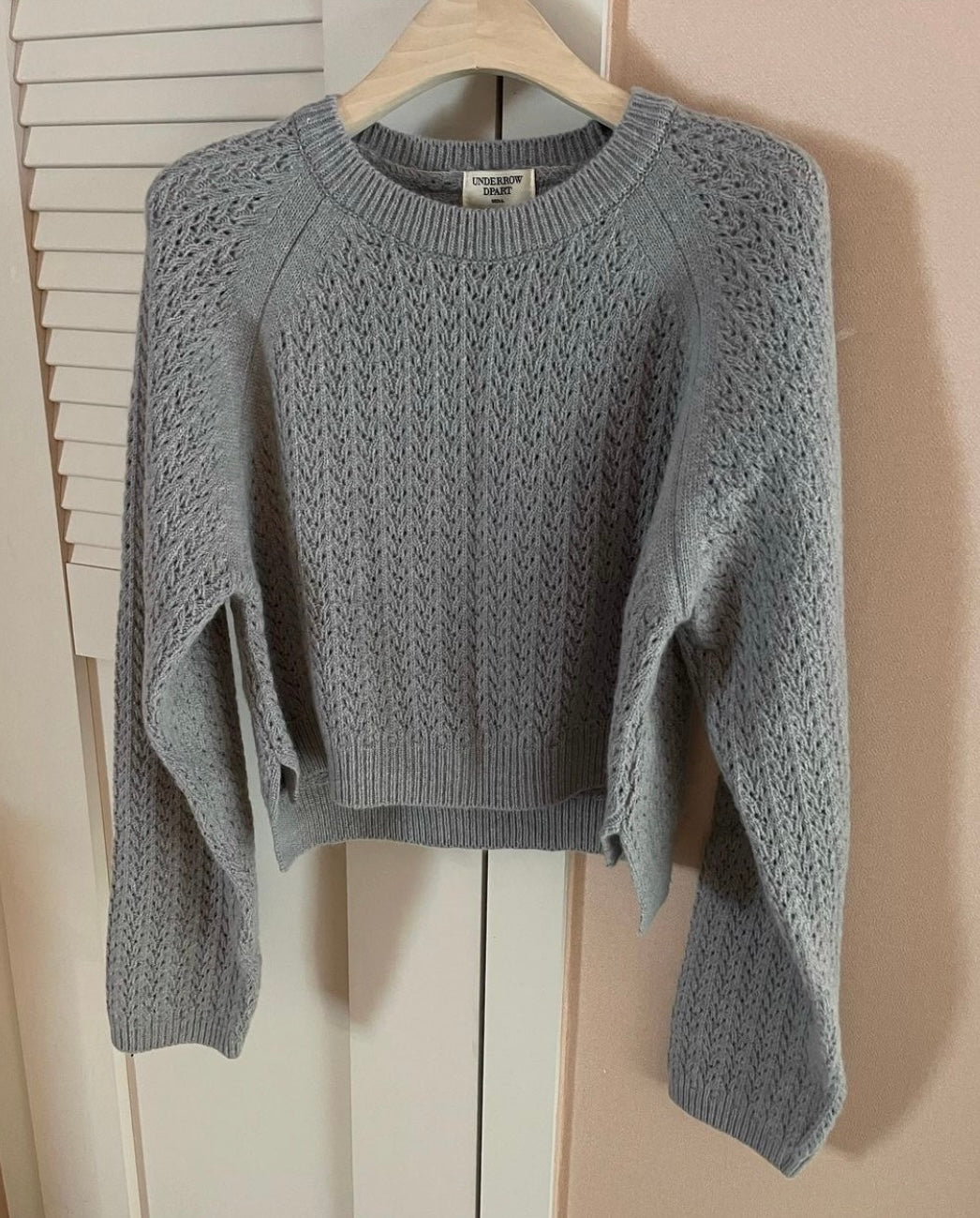 Pointelle Cropped Sweater - 1 in Grey left