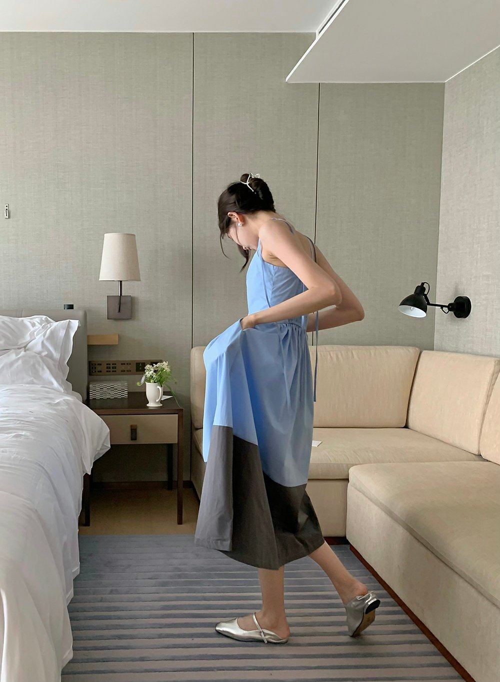 Colorblocked Smocking Dress - petite size only