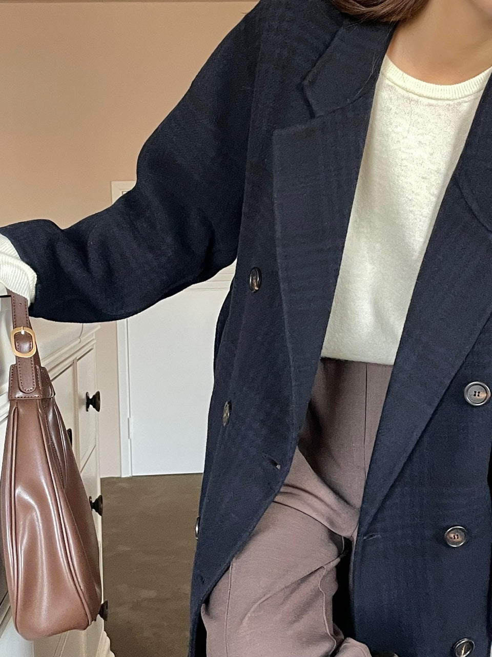 <Abi + Ari Black> Wool Plaid Handmade Coat