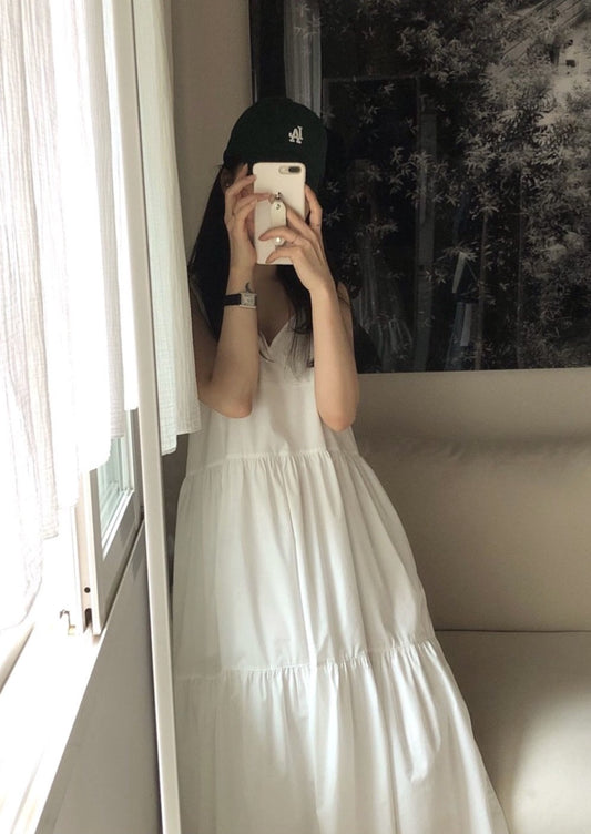 Annette Bow Tiered Dress - White + Sky Reorder in Schedule