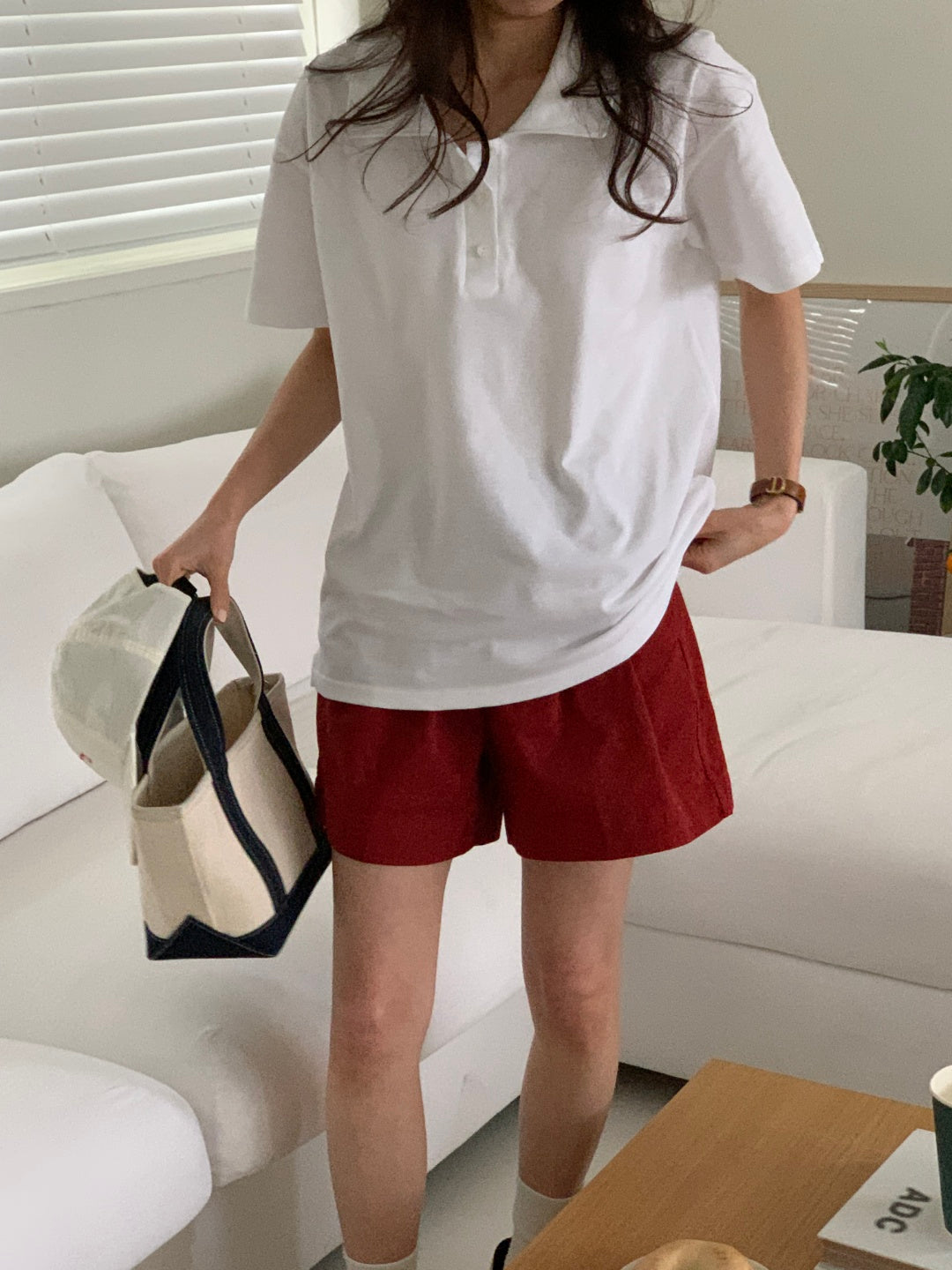 Dropped Neckline Pique Shirt