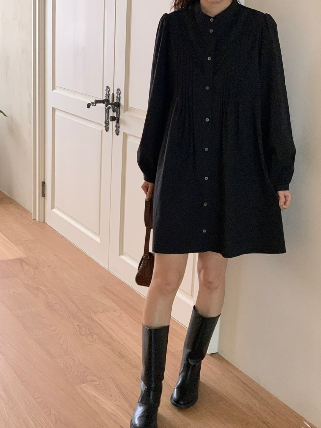 Pintuck Cotton Shirt Dress