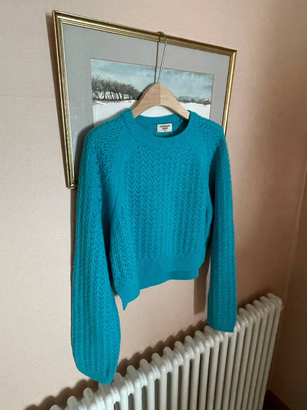 Pointelle Cropped Sweater - 1 in Grey left