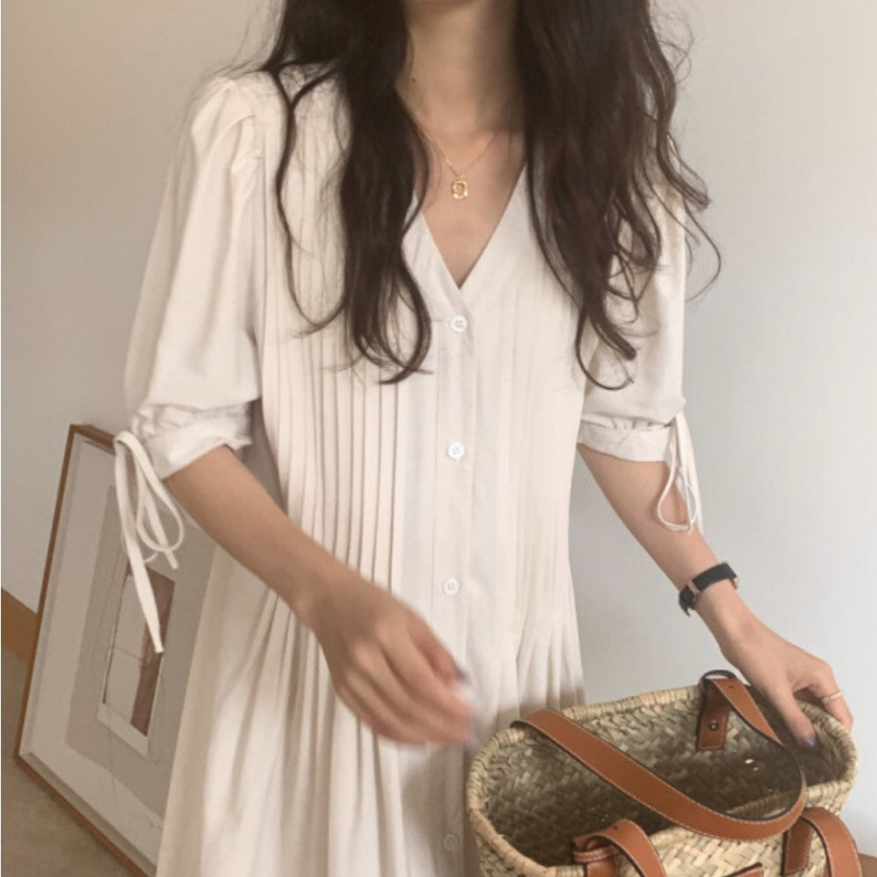 Bow Pintuck Robe dress