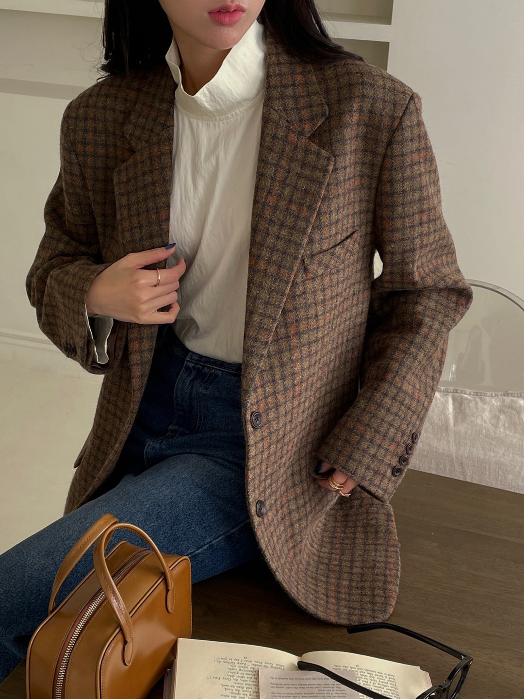 Wool Check Blazer - Rust Check