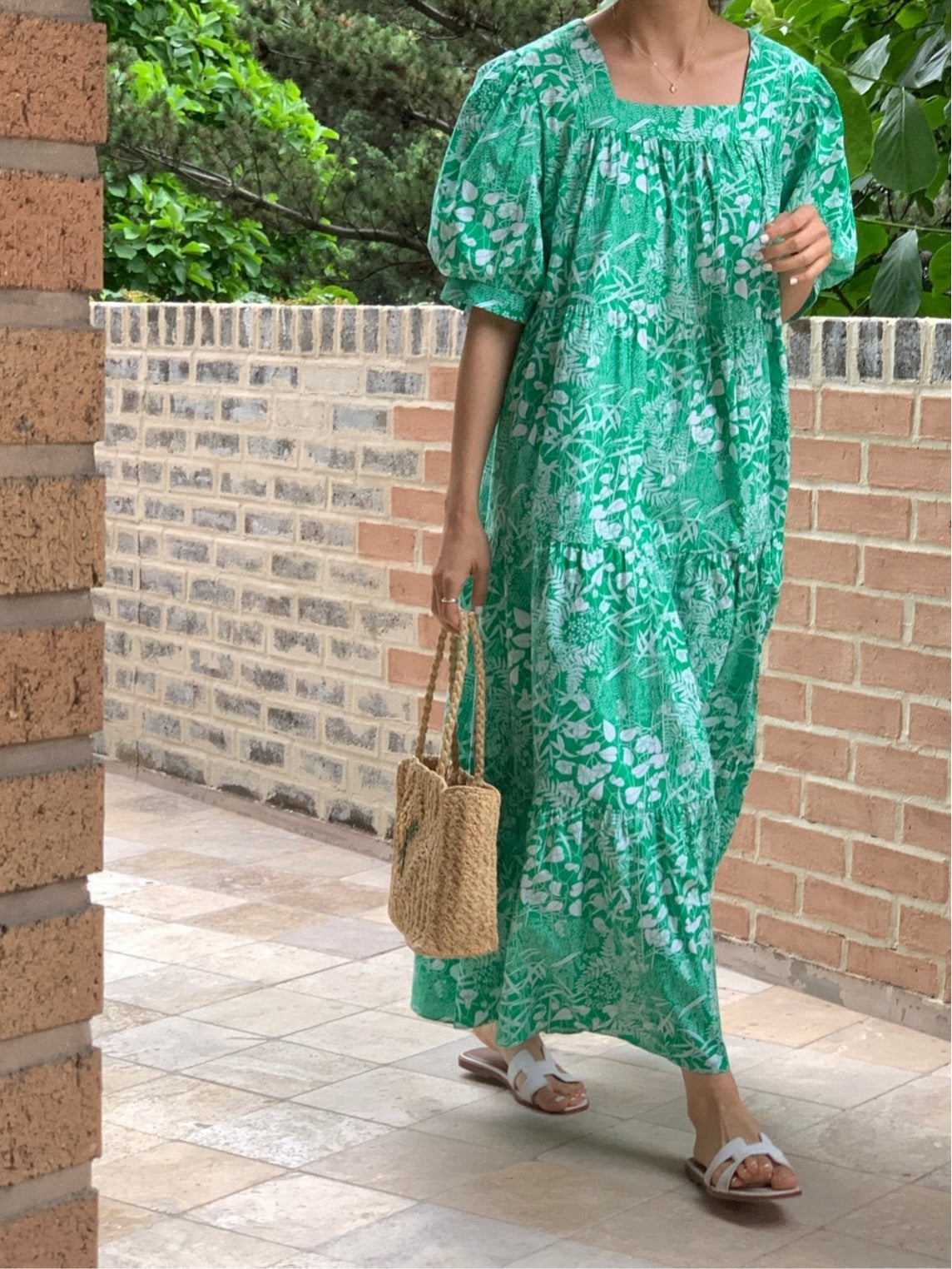 Summer Foliage Cotton Mumu Dress