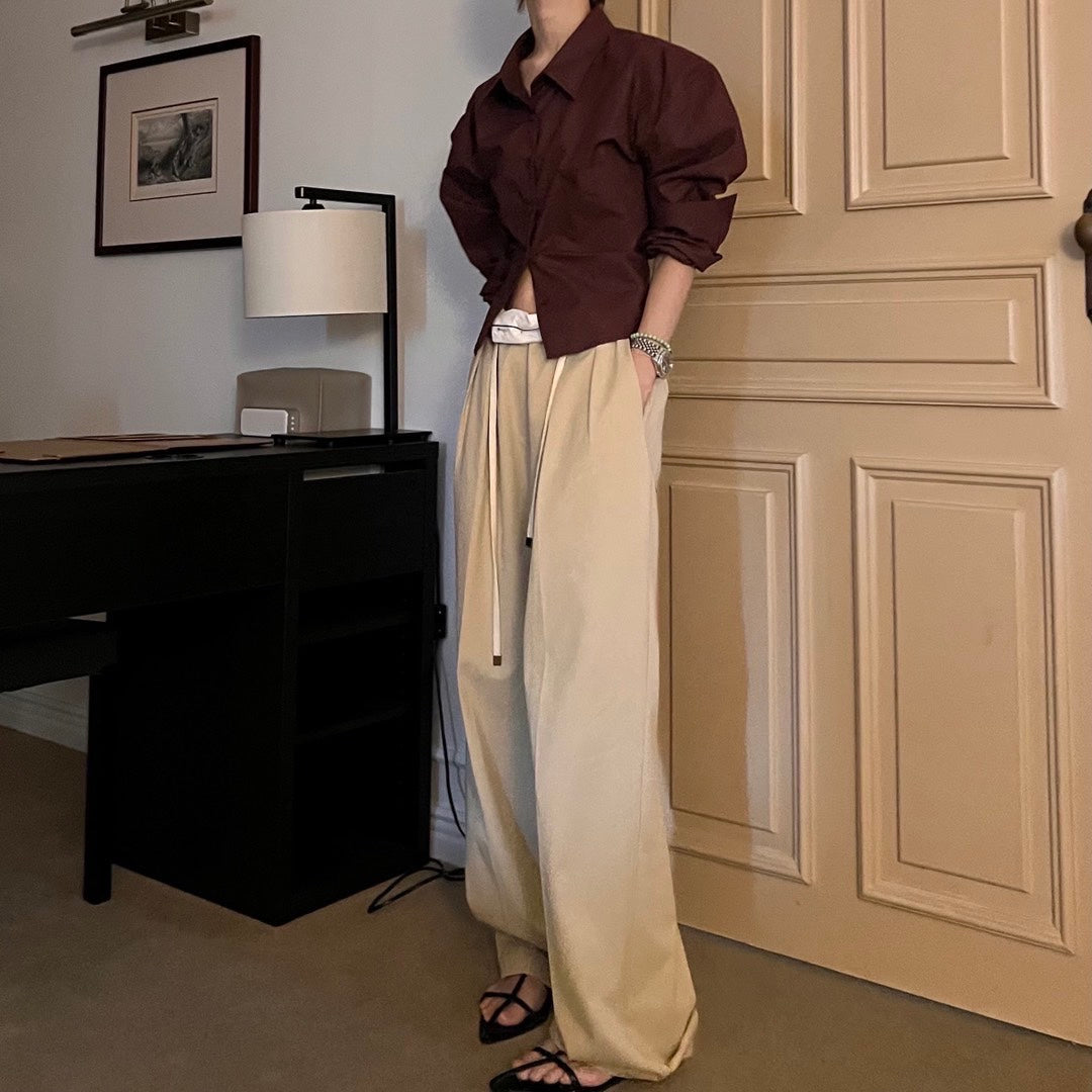 Wide Leg Cotton Twill Pants