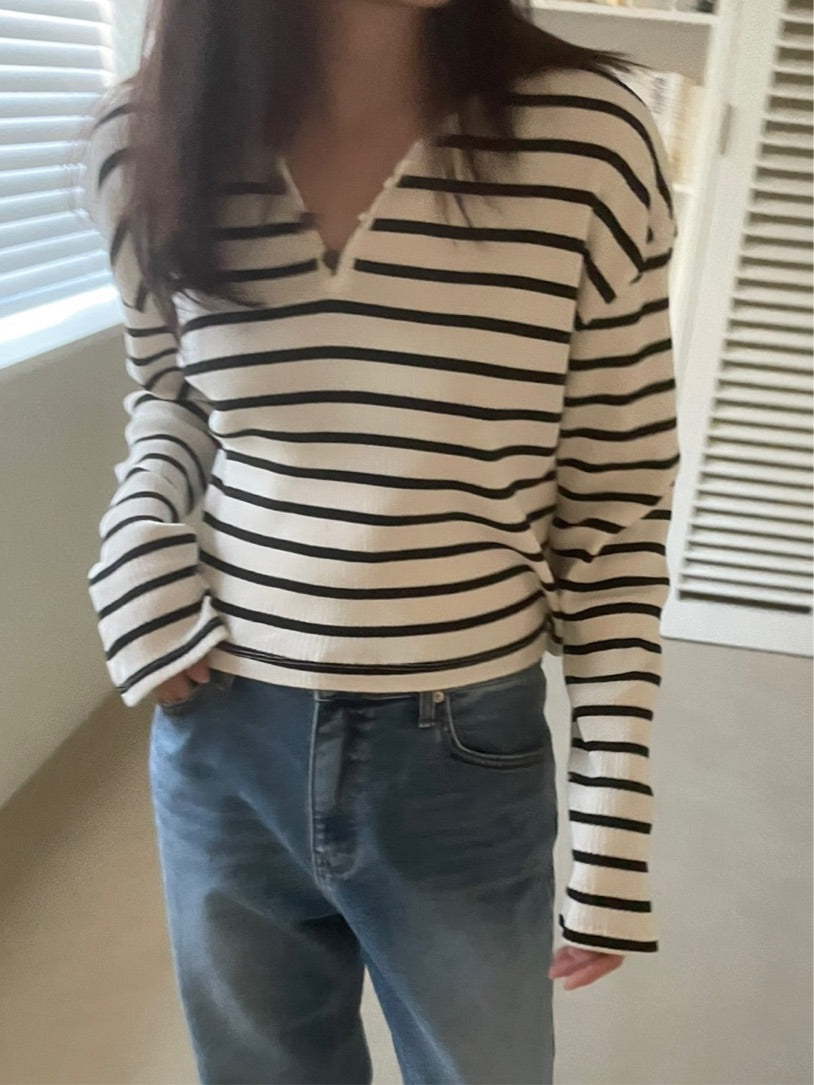 Stripe Fine Rib-knit T Shirt