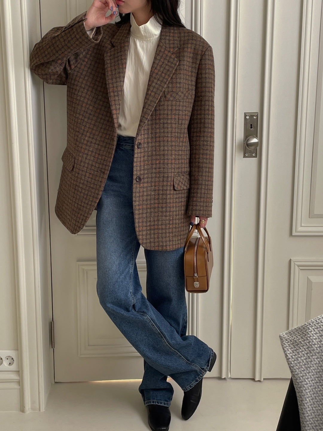Wool Check Blazer - Rust Check