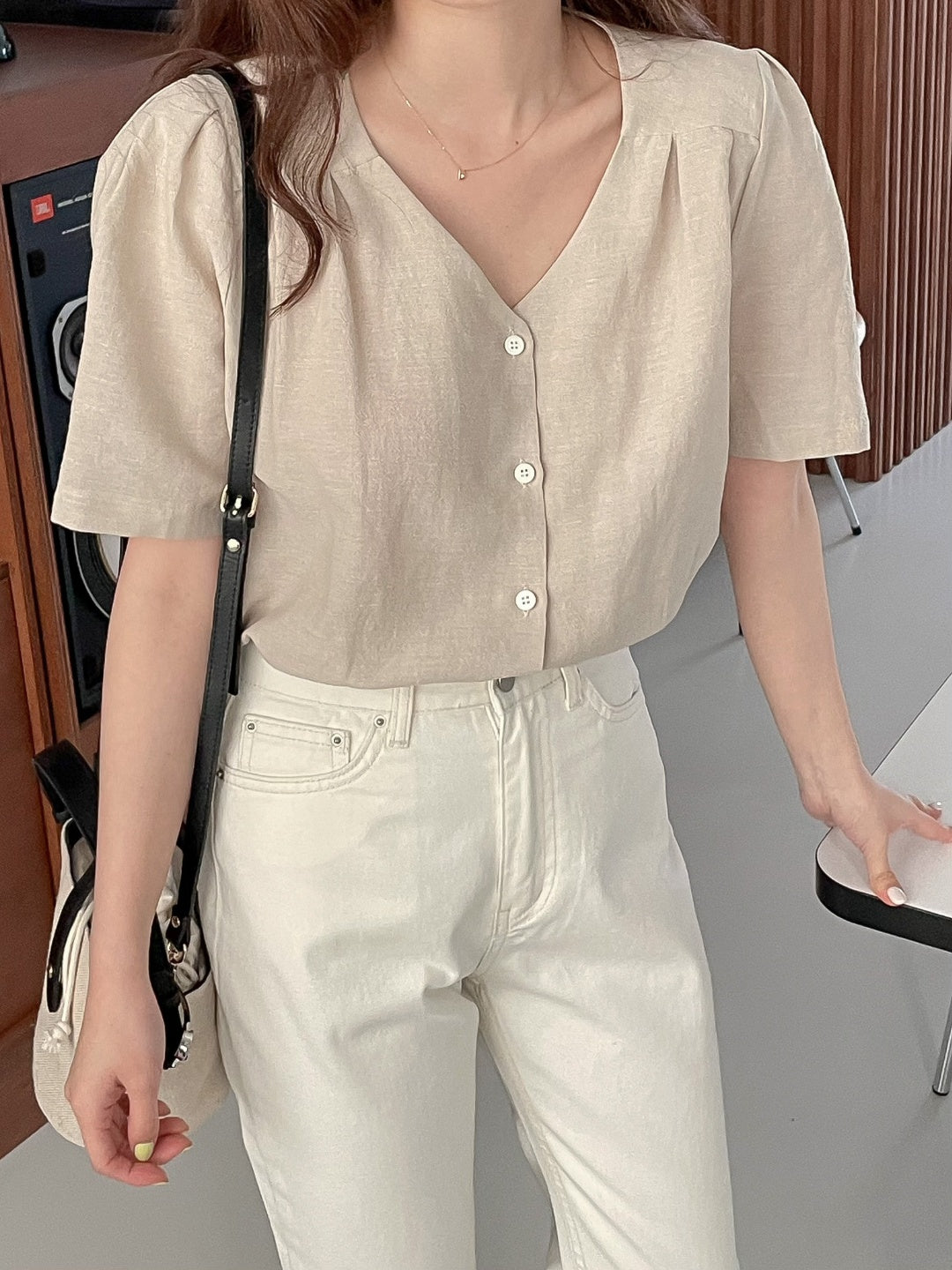 V-Neck Linen Blouse