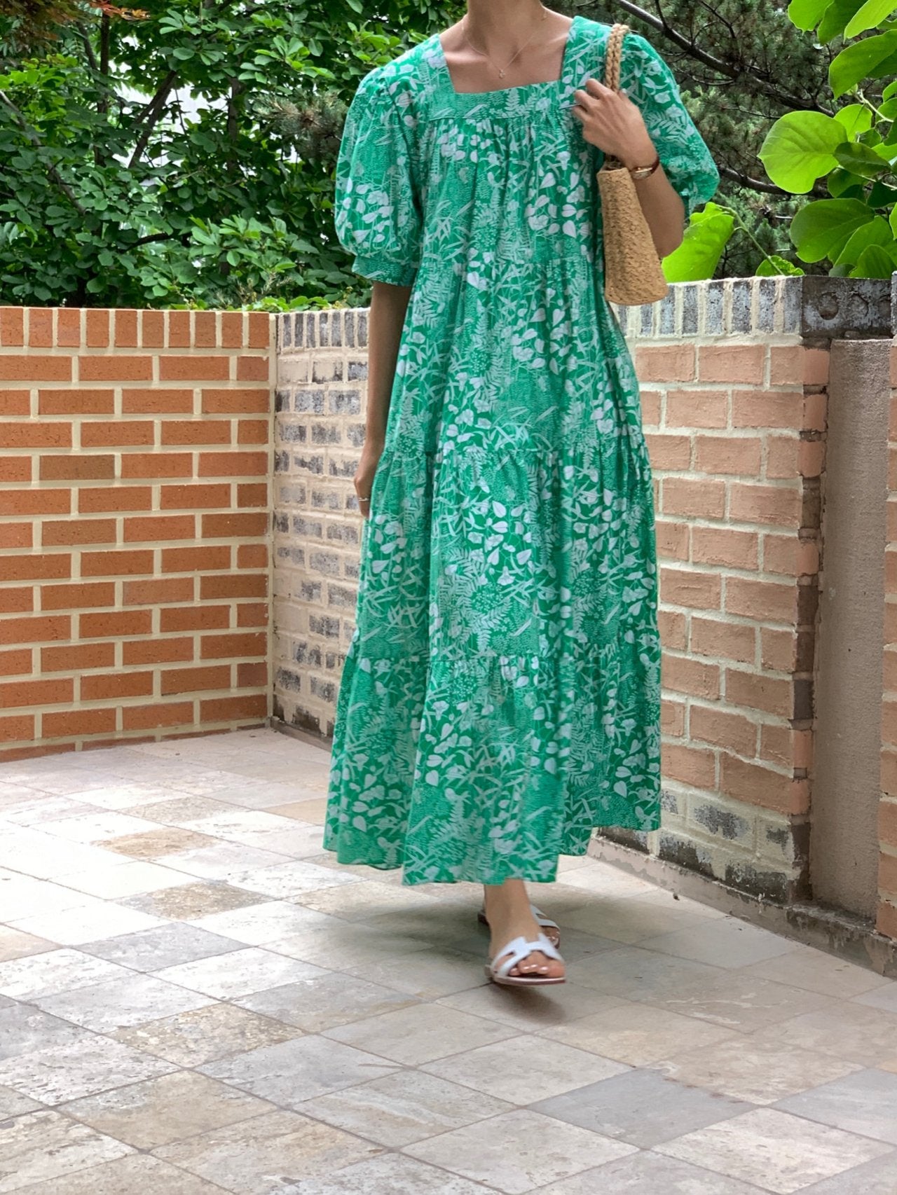 Summer Foliage Cotton Mumu Dress