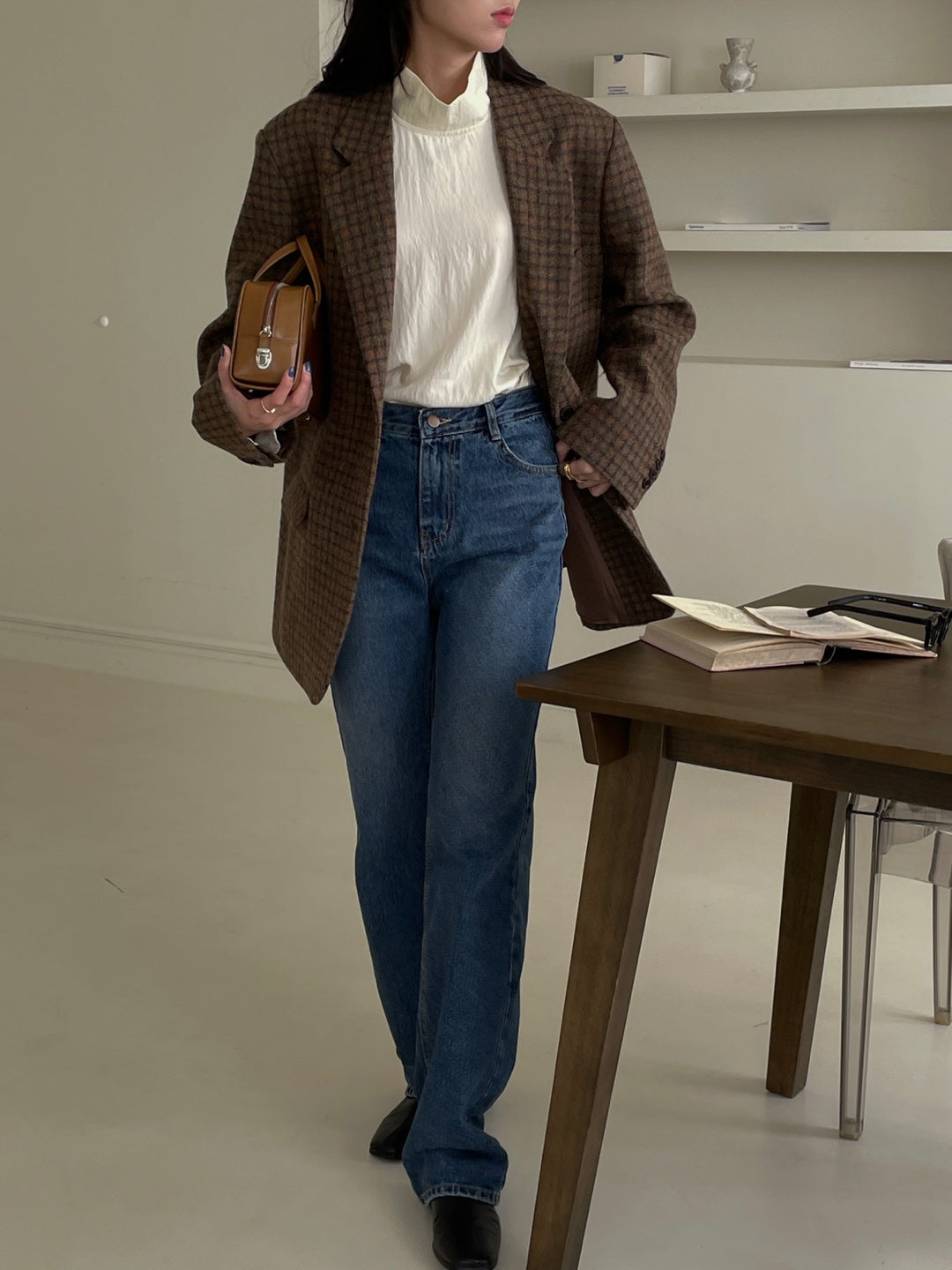 Wool Check Blazer - Rust Check