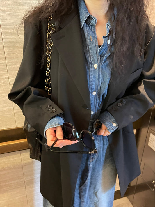 <Abi + Ari> Black Label Tucked Sleeves Oversized Blazer