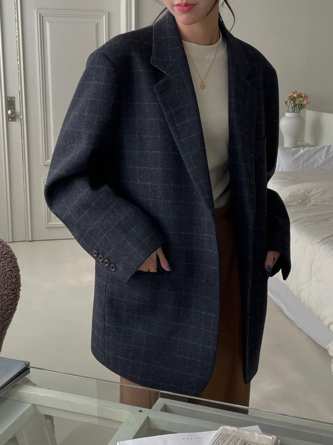 Wool Check Blazer - Navy Check