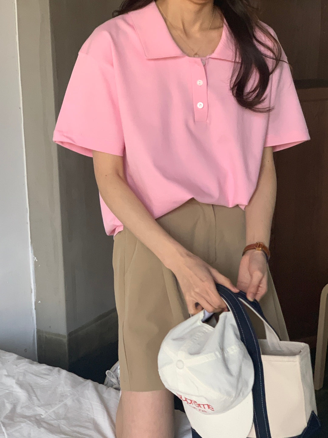 Dropped Neckline Pique Shirt