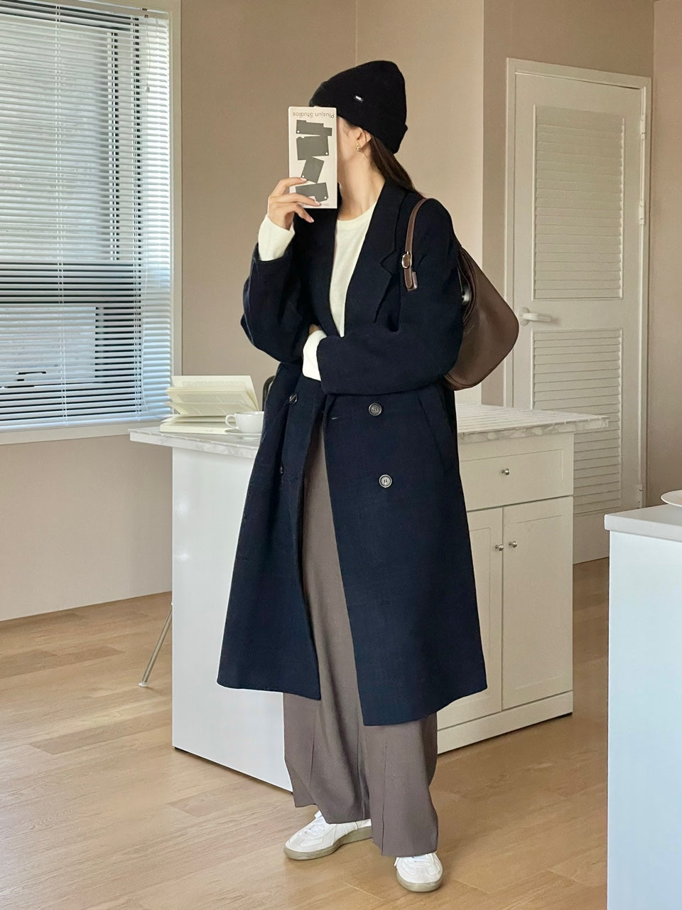 <Abi + Ari Black> Wool Plaid Handmade Coat