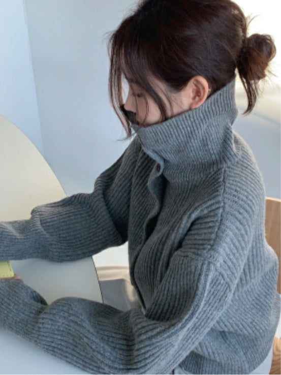 Turtleneck Wool Cardigan