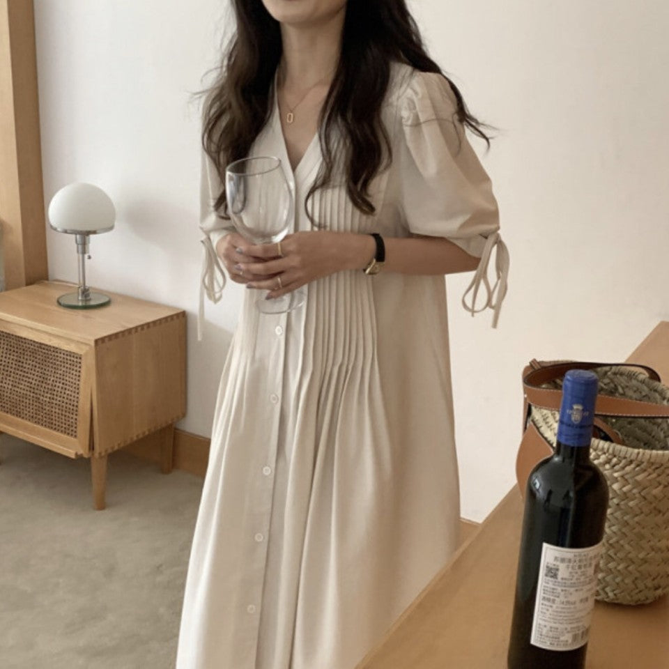 Bow Pintuck Robe dress