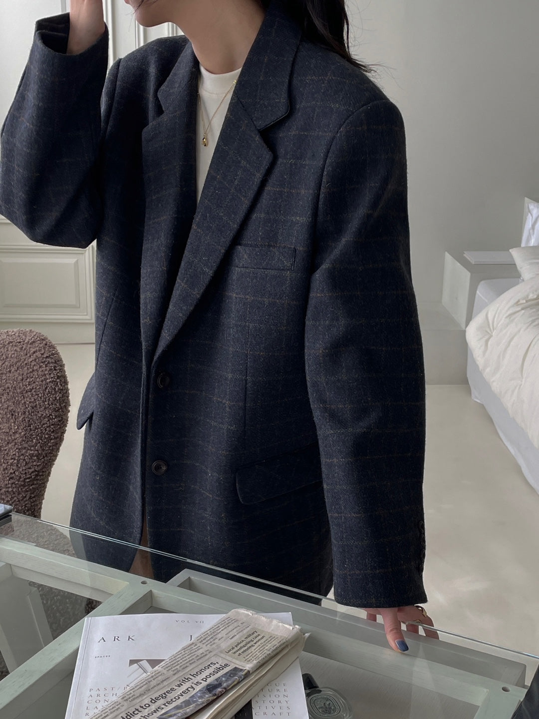 Wool Check Blazer - Navy Check