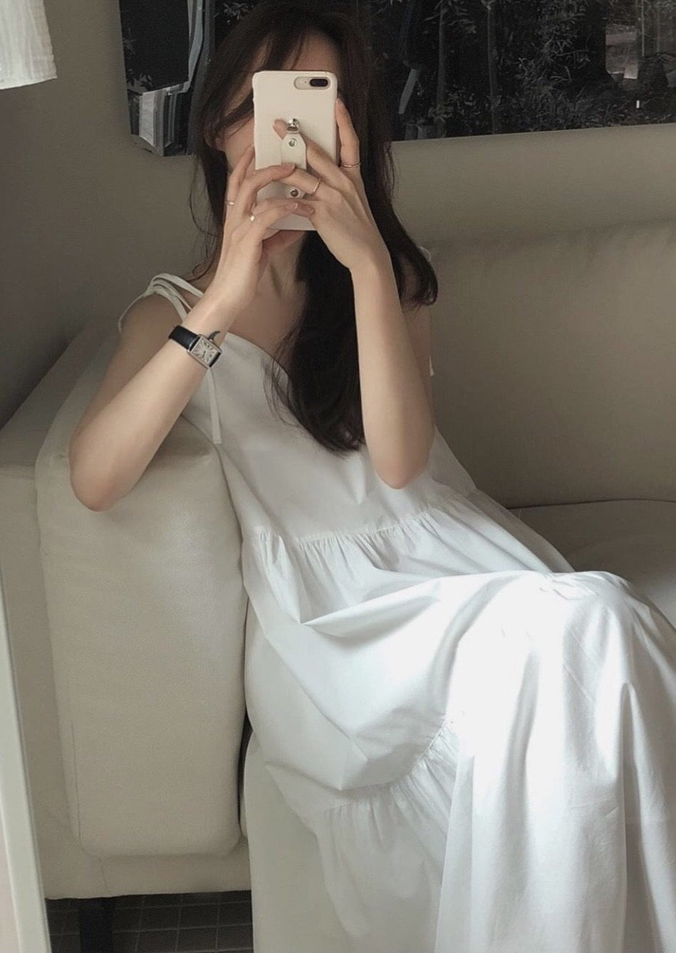 Annette Bow Tiered Dress - White + Sky Reorder in Schedule