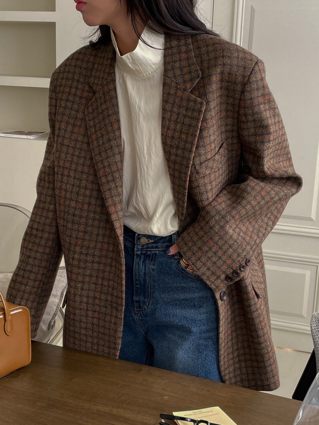 Wool Check Blazer - Rust Check