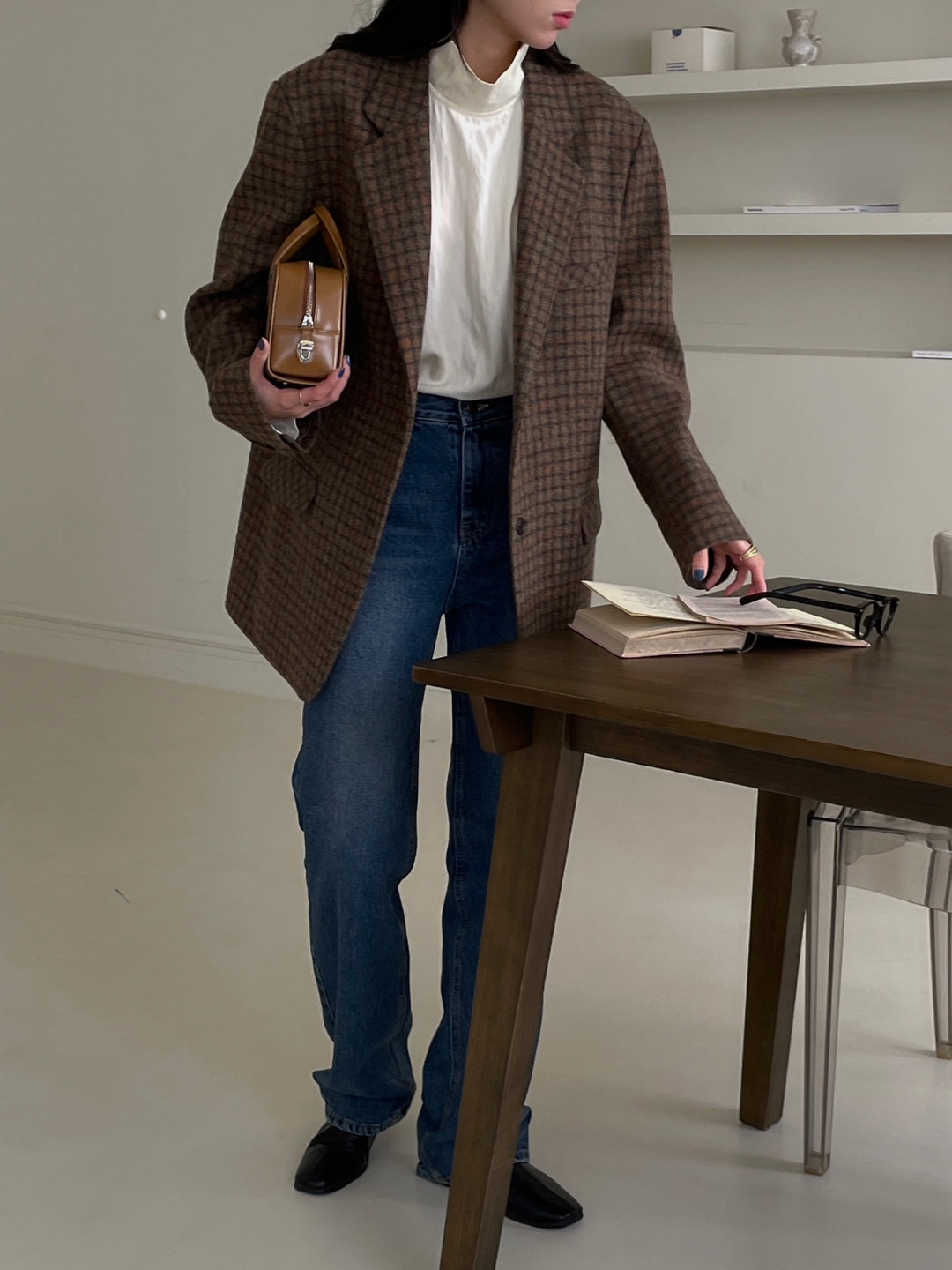 Wool Check Blazer - Rust Check