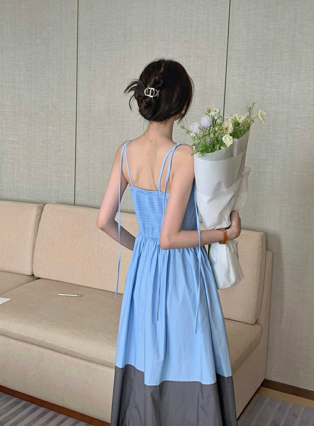 Colorblocked Smocking Dress - petite size only