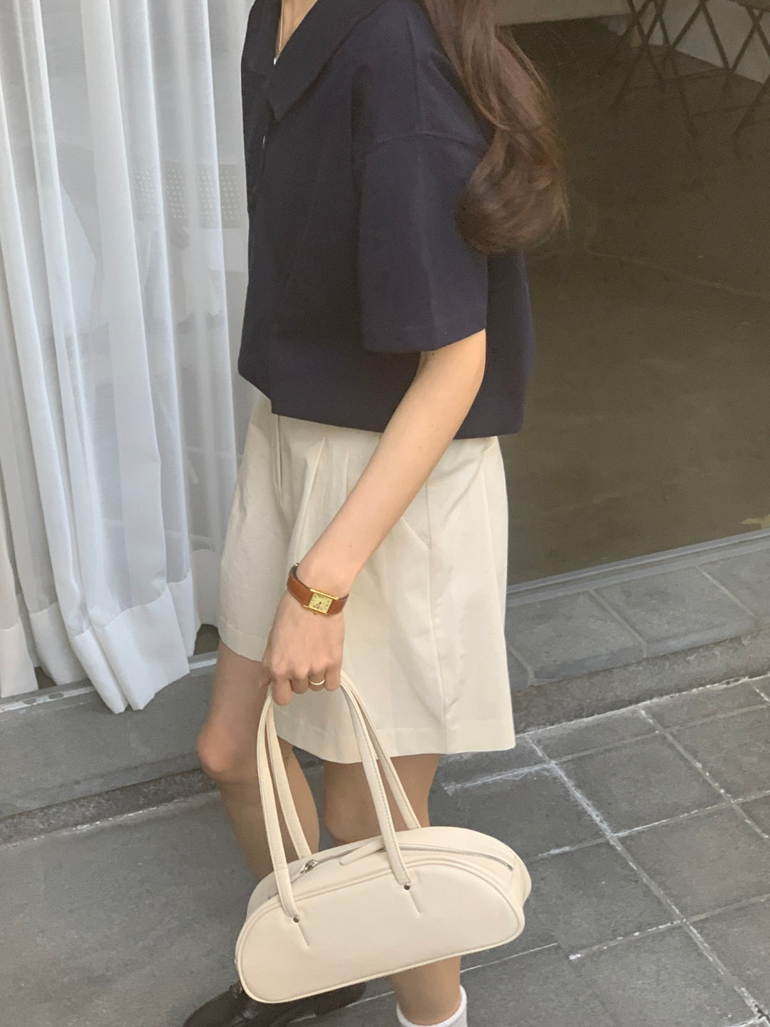 Dropped Neckline Pique Shirt