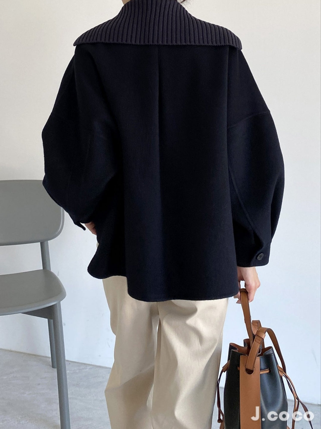 <Abi +Ari Black Label> Hand Made Coat with Sweater Collar